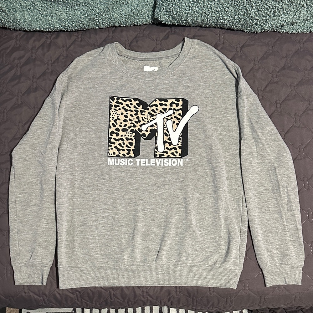 3/$10 MTV Gray Crewneck Sweatershirt with Animal Print Logo